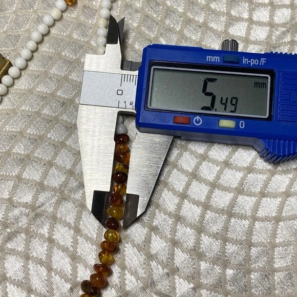 Amber Bead Necklace with Earrings, Sterling Silver 925, 18” Chain - Picture 2 of 11